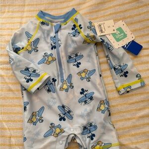 Disney Mickey Mouse Surfing Kids Footie - Light Blue and Yellow